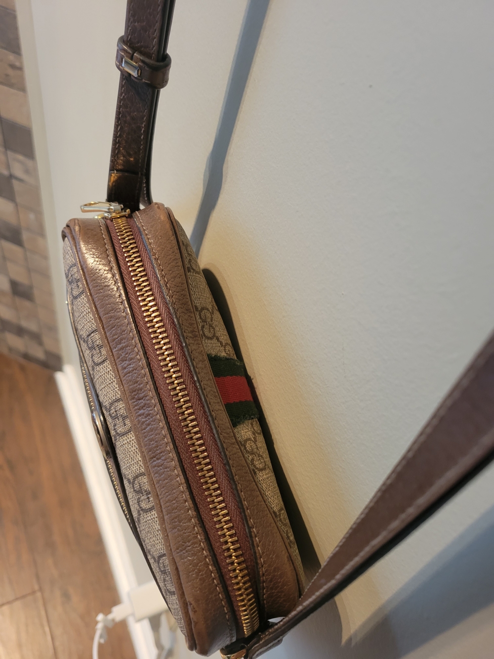 Gucci Brown Monogram Crossbody Bag with Signature Web Stripe - Picture 12 of 16